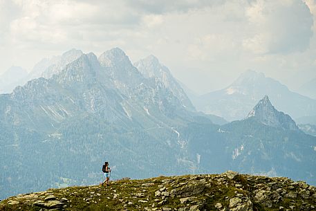 Trekking along the path to the panoramic peak of Monte Crostis, Panoramica delle Vette, Ravascletto, Carnia Trekking along the path to the panoramic peak of Monte Crostis, Panoramica delle Vette, Ravascletto, Carnia