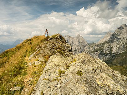 Trekking along the path to the panoramic peak of Monte Crostis, Panoramica delle Vette, Ravascletto, Carnia.
Trekking along the path to the panoramic peak of Monte Crostis, Panoramica delle Vette, Ravascletto, Carnia.