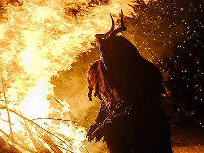 Krampus and St Nicholas, the tradition of 5 December in Tarvisio. Here in the mining village of Cave del Predil Krampus and St Nicholas, the tradition of 5 December in Tarvisio. Here in the mining village of Cave del Predil